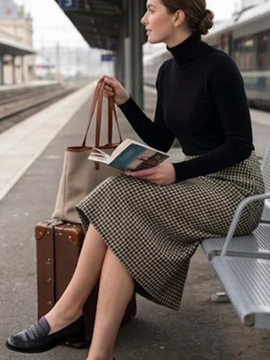 Alliance Houndstooth Dresses & Skirts - Vintage Alliance Houndstooth Wool-Blend Midi Skirt